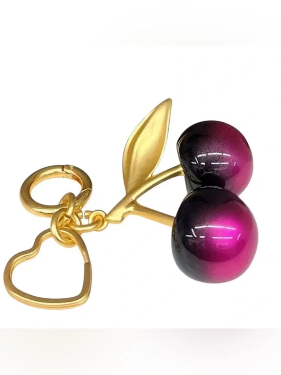 Gold Cherry Keychain Bag Charm with Purple to-Black Ombre Cherries - Picture 1 of 3